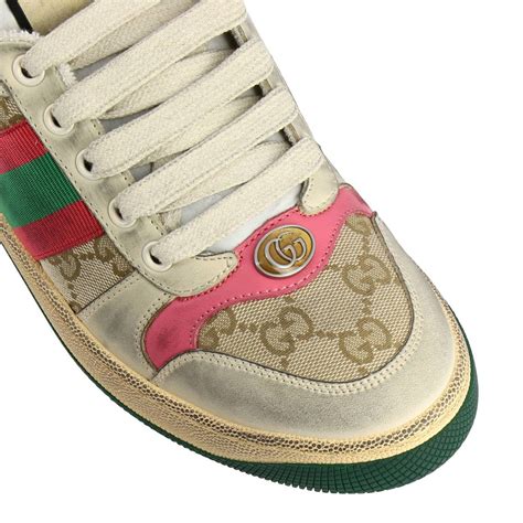 gucci screener sneakers women|Gucci pink and green sneakers.